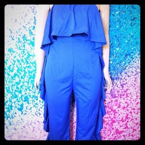 NWOT Blue cobalt ruffle Jumpsuit